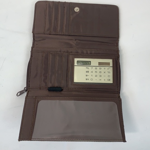 Miscellaneous Trifold Wallet Khaki/Brown Fabric/Faux Leather Calculator - Picture 3 of 9